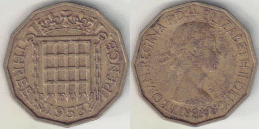 1953 Great Britain Threepence A008886
